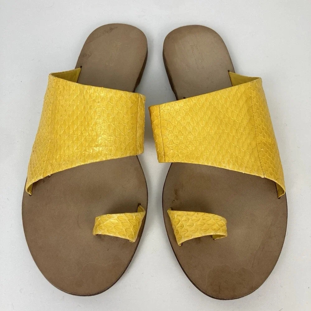 Diane Von Furstenberg DVF Brittany Slides Yellow Leather‎ Sandals Toe Strap 9 US